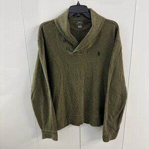 Polo Ralph Lauren Sweater Mens L Green Shawl Collar Long Sleeve Pullover Casual